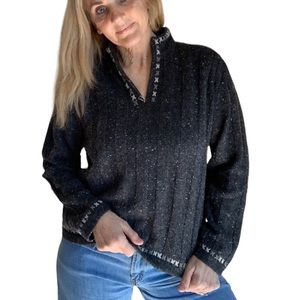 Woolrich Wool Knit Nordic Embroidered Womens Sweater 1/4 Zip Pullover Large